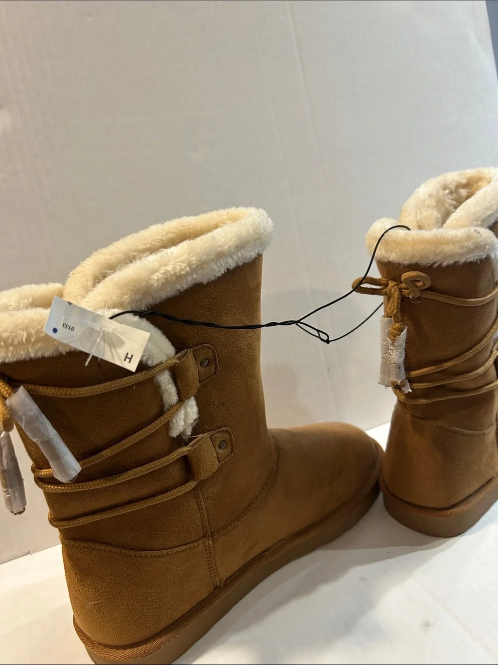 Women's Tan Faux-Suede Winter Boots with Shearling Trim size 11 womens